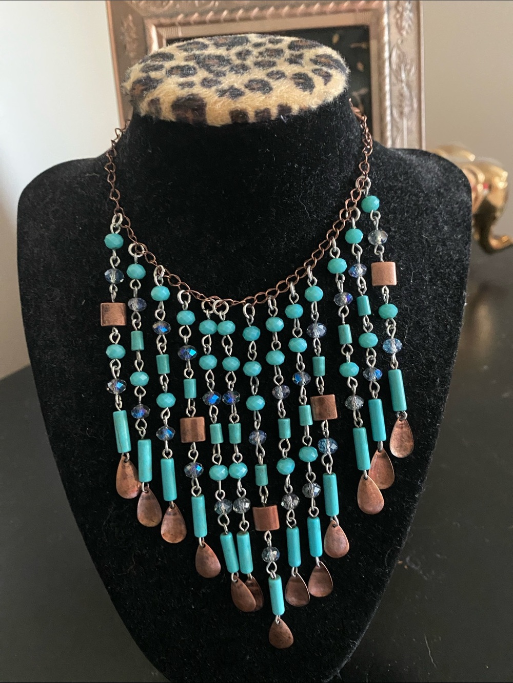 Bohemian Turquoise & Copper Fringe Statement Necklace